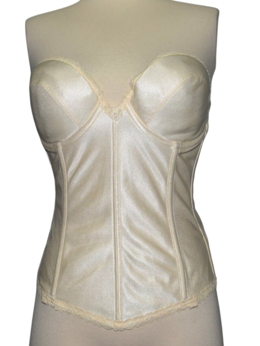 Vintage Carnival Longline Bra Bustier Strapless Boned Ivory Bridal Corset 36C